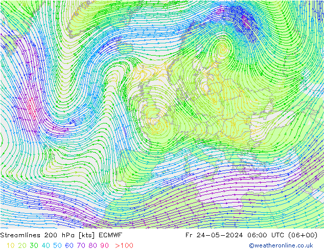 Stromlinien 200 hPa ECMWF Fr 24.05.2024 06 UTC