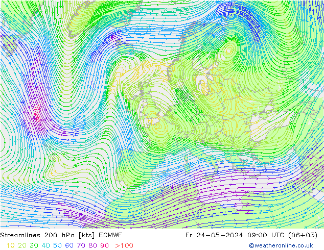 Stromlinien 200 hPa ECMWF Fr 24.05.2024 09 UTC