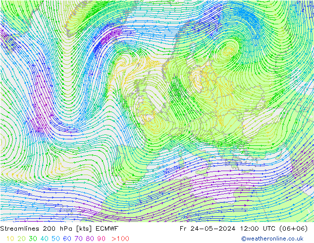 Stromlinien 200 hPa ECMWF Fr 24.05.2024 12 UTC