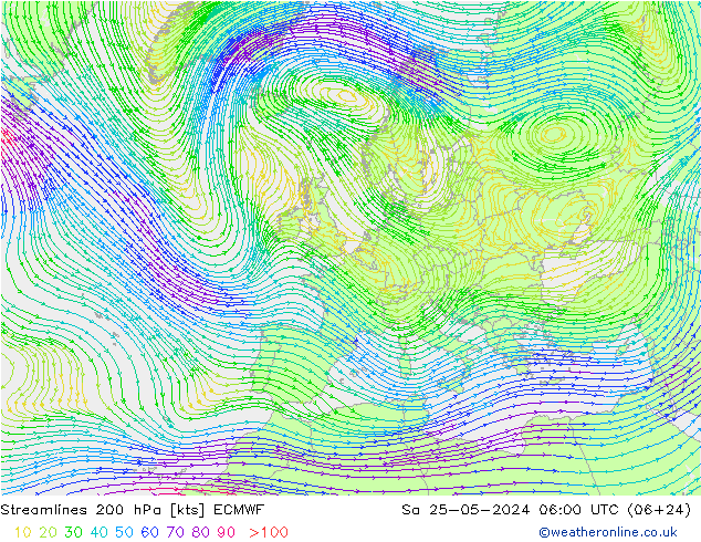 Rüzgar 200 hPa ECMWF Cts 25.05.2024 06 UTC