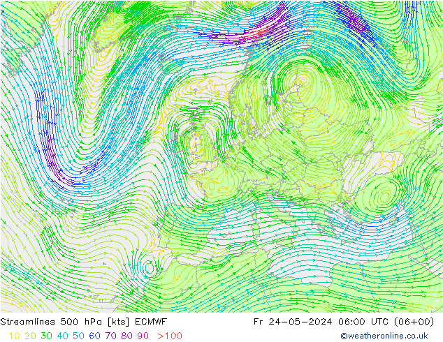 Streamlines 500 hPa ECMWF Fr 24.05.2024 06 UTC