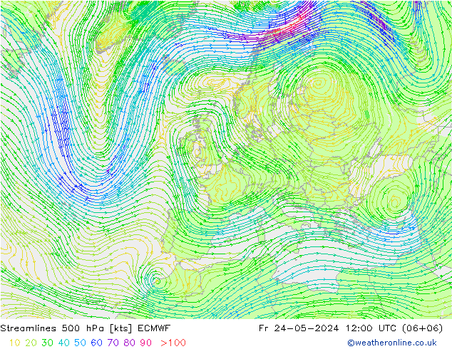 Streamlines 500 hPa ECMWF Fr 24.05.2024 12 UTC