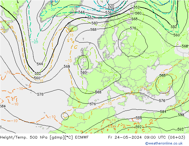 Height/Temp. 500 hPa ECMWF Fr 24.05.2024 09 UTC