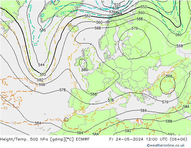 Z500/Rain (+SLP)/Z850 ECMWF  24.05.2024 12 UTC