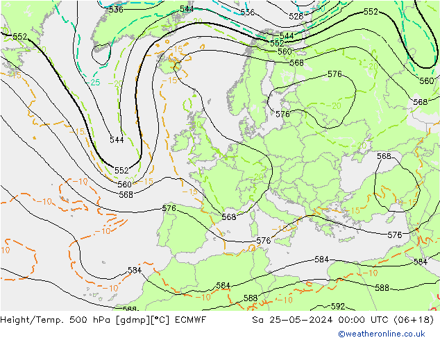 Z500/Rain (+SLP)/Z850 ECMWF Sa 25.05.2024 00 UTC