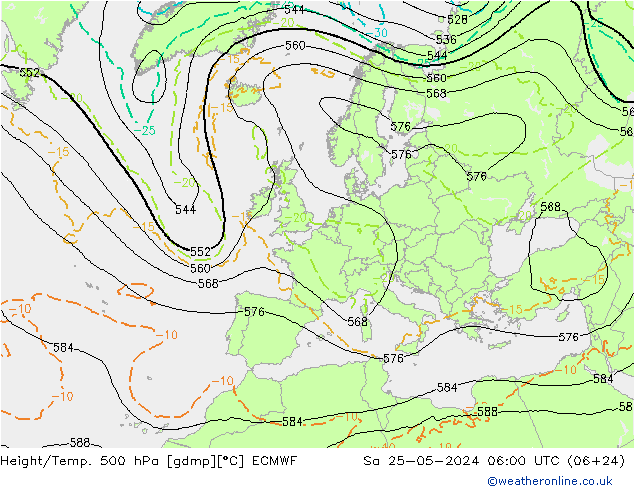 Z500/Rain (+SLP)/Z850 ECMWF Sa 25.05.2024 06 UTC