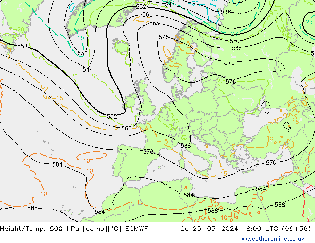 Z500/Rain (+SLP)/Z850 ECMWF sam 25.05.2024 18 UTC