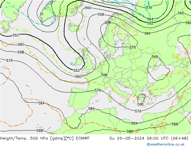 Z500/Rain (+SLP)/Z850 ECMWF Dom 26.05.2024 06 UTC