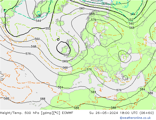 Hoogte/Temp. 500 hPa ECMWF zo 26.05.2024 18 UTC