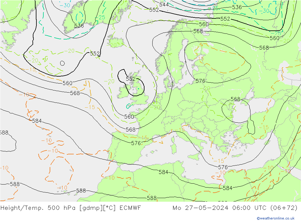 Height/Temp. 500 hPa ECMWF Mo 27.05.2024 06 UTC