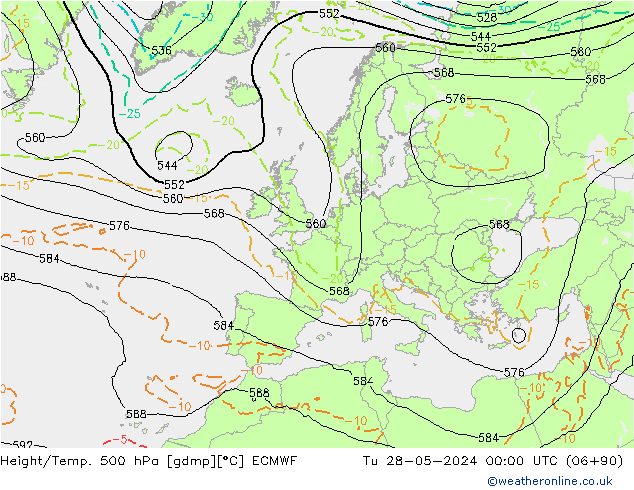 Height/Temp. 500 hPa ECMWF Út 28.05.2024 00 UTC