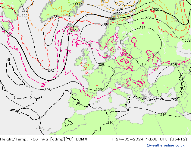 Height/Temp. 700 hPa ECMWF Fr 24.05.2024 18 UTC