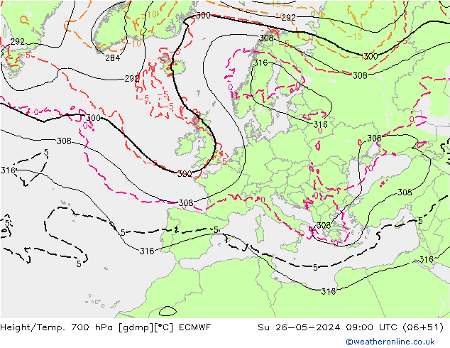 Géop./Temp. 700 hPa ECMWF dim 26.05.2024 09 UTC