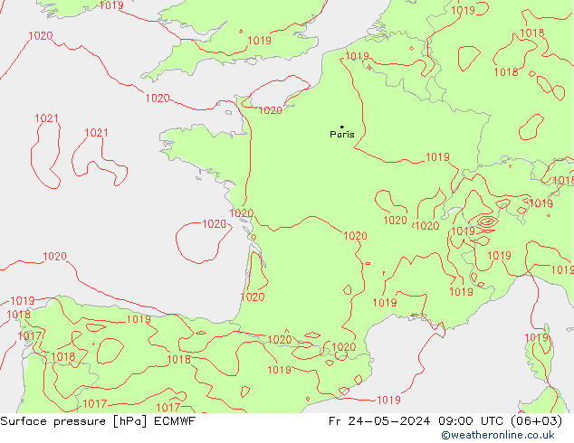 Bodendruck ECMWF Fr 24.05.2024 09 UTC