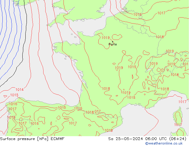 Bodendruck ECMWF Sa 25.05.2024 06 UTC