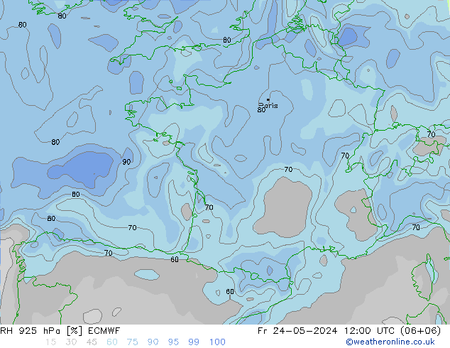 Humidité rel. 925 hPa ECMWF ven 24.05.2024 12 UTC
