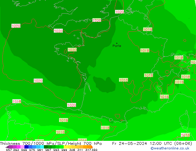 700-1000 hPa Kalınlığı ECMWF Cu 24.05.2024 12 UTC