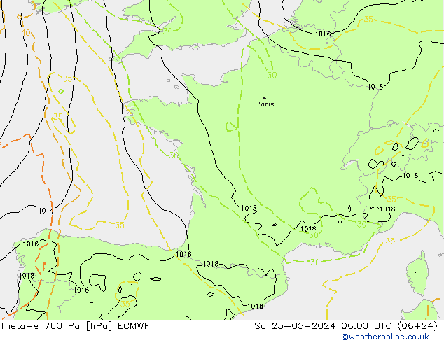 Theta-e 700hPa ECMWF Sa 25.05.2024 06 UTC