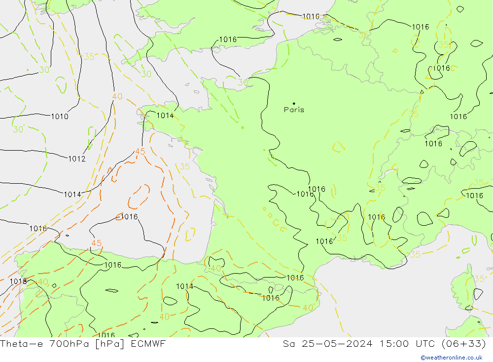 Theta-e 700hPa ECMWF Sa 25.05.2024 15 UTC