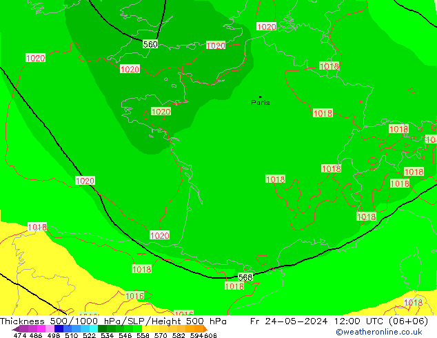 Schichtdicke 500-1000 hPa ECMWF Fr 24.05.2024 12 UTC