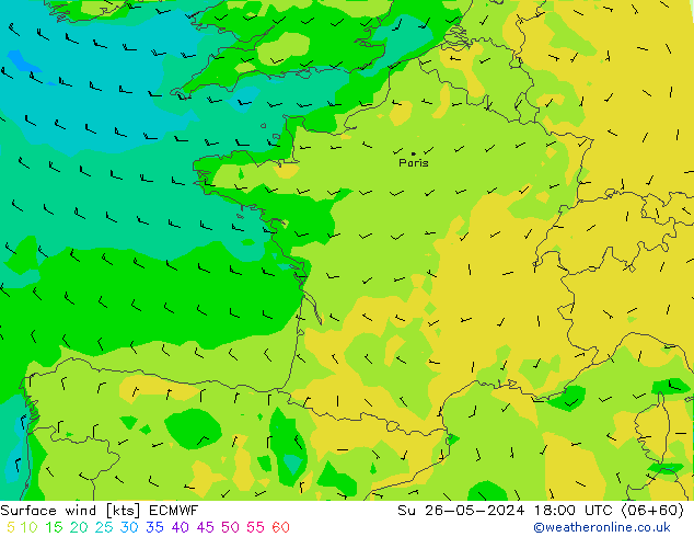 Vent 10 m ECMWF dim 26.05.2024 18 UTC