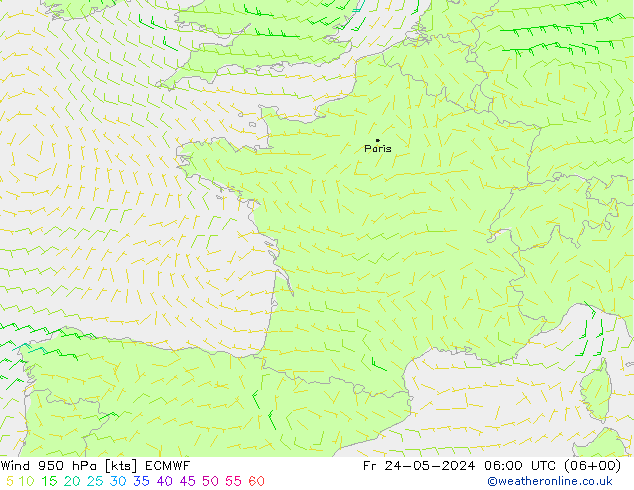 Wind 950 hPa ECMWF vr 24.05.2024 06 UTC