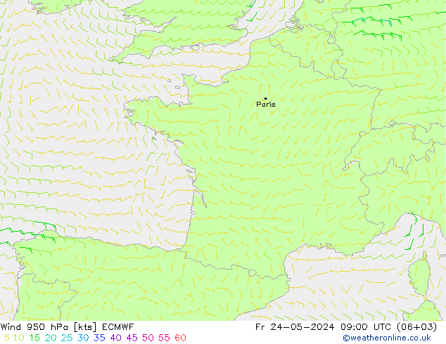 Wind 950 hPa ECMWF vr 24.05.2024 09 UTC