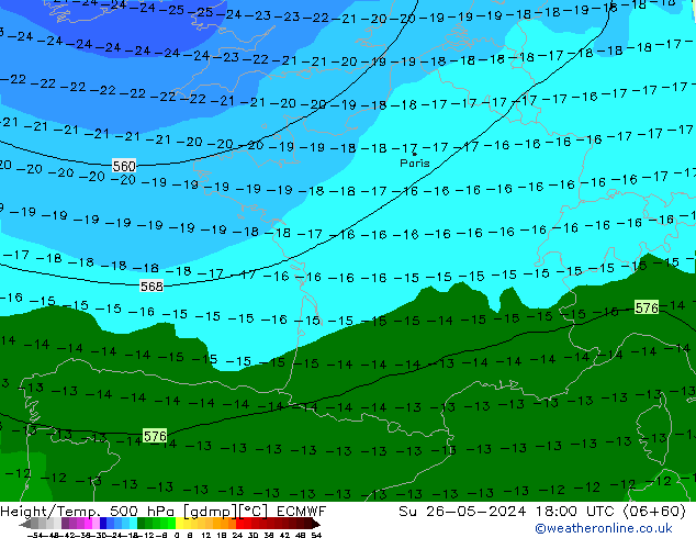 Z500/Yağmur (+YB)/Z850 ECMWF Paz 26.05.2024 18 UTC