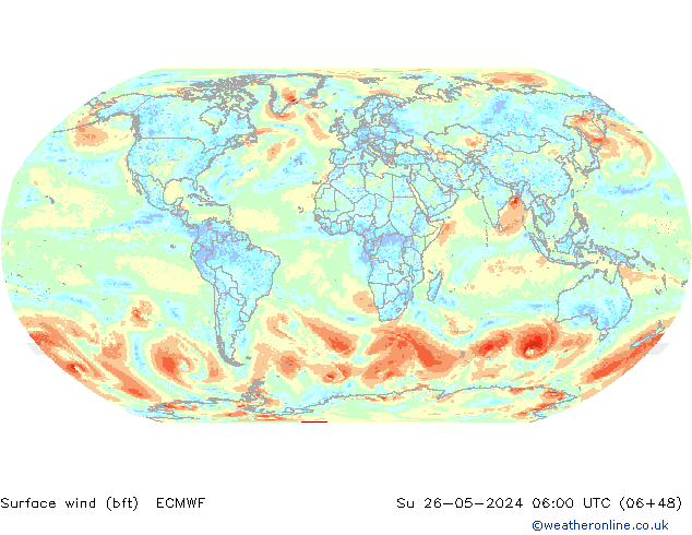  10 m (bft) ECMWF  26.05.2024 06 UTC