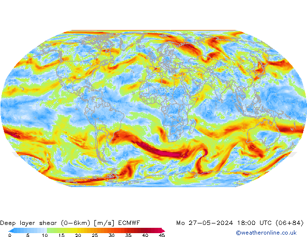Deep layer shear (0-6km) ECMWF Seg 27.05.2024 18 UTC