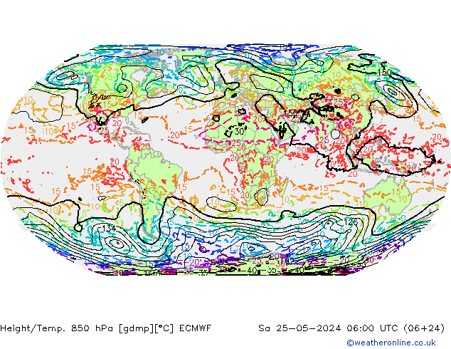 Z500/Rain (+SLP)/Z850 ECMWF Sa 25.05.2024 06 UTC