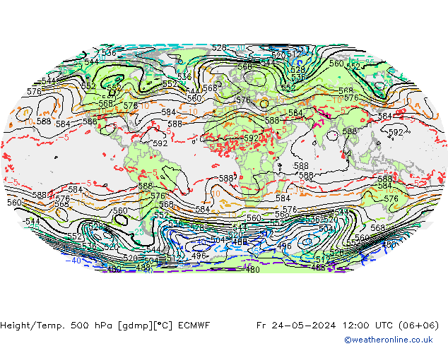 Z500/Rain (+SLP)/Z850 ECMWF Fr 24.05.2024 12 UTC