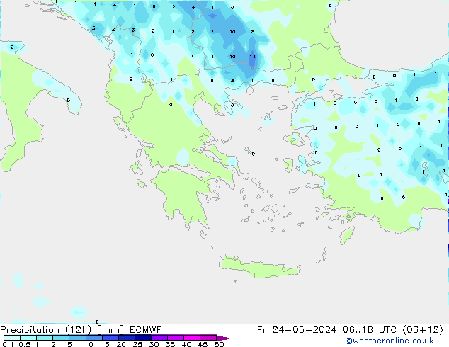 Precipitation (12h) ECMWF Pá 24.05.2024 18 UTC