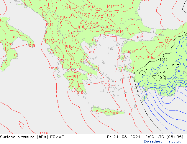 Atmosférický tlak ECMWF Pá 24.05.2024 12 UTC