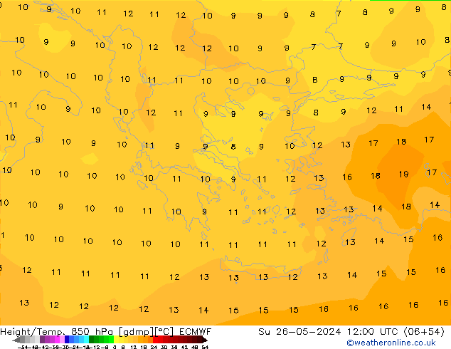 Z500/Yağmur (+YB)/Z850 ECMWF Paz 26.05.2024 12 UTC