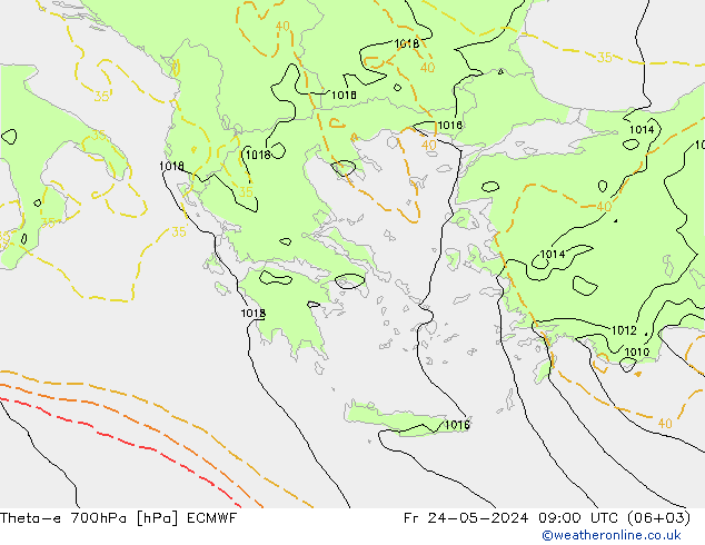 Theta-e 700hPa ECMWF Pá 24.05.2024 09 UTC
