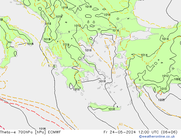 Theta-e 700hPa ECMWF Fr 24.05.2024 12 UTC