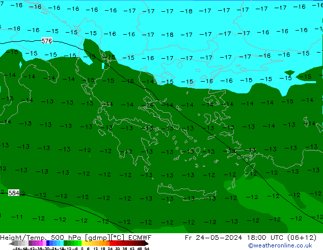 Height/Temp. 500 hPa ECMWF Fr 24.05.2024 18 UTC