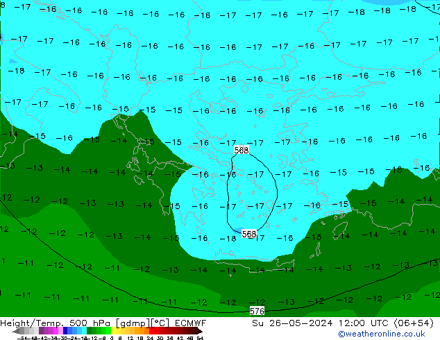 Z500/Yağmur (+YB)/Z850 ECMWF Paz 26.05.2024 12 UTC