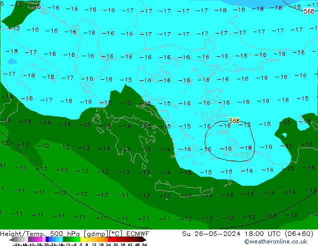 Height/Temp. 500 hPa ECMWF Su 26.05.2024 18 UTC