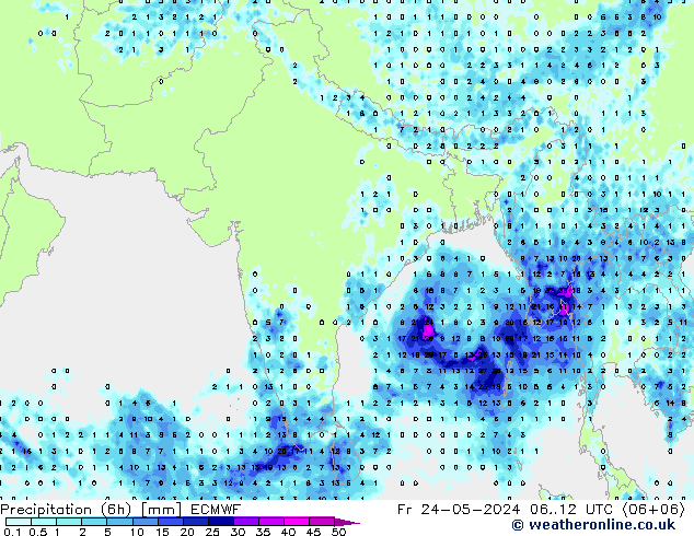 Precipitation (6h) ECMWF Fr 24.05.2024 12 UTC