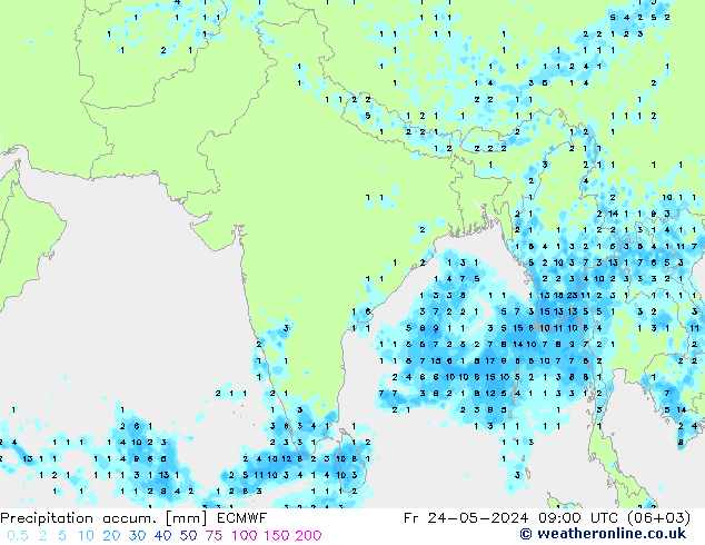 Precipitation accum. ECMWF Fr 24.05.2024 09 UTC
