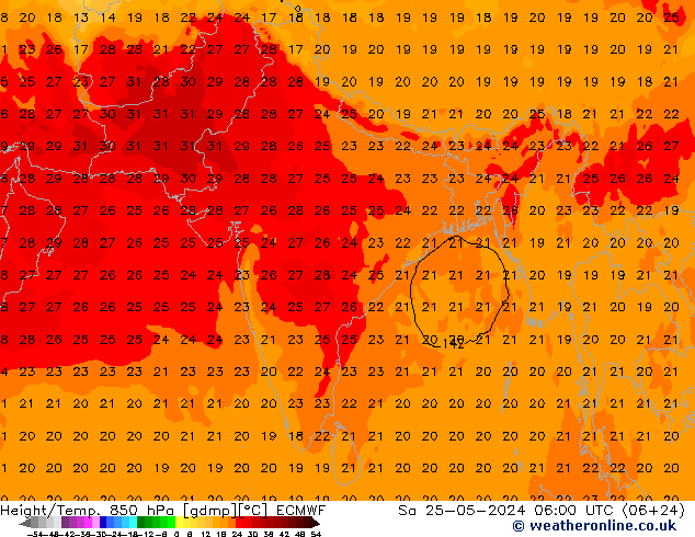 Z500/Rain (+SLP)/Z850 ECMWF Sa 25.05.2024 06 UTC