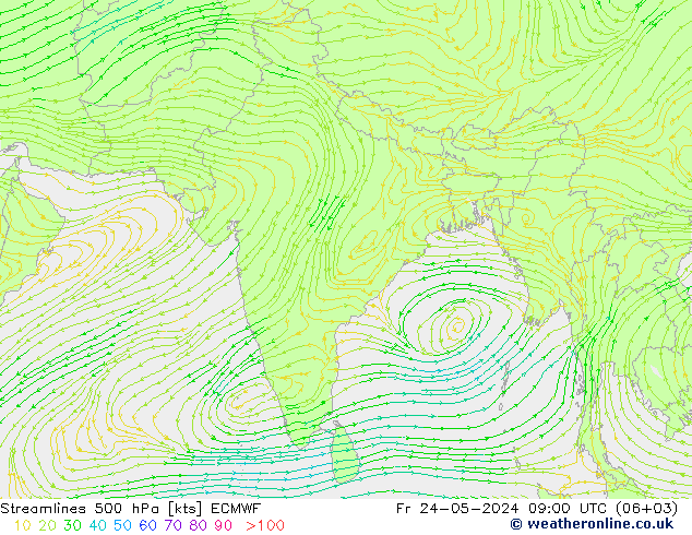 Linha de corrente 500 hPa ECMWF Sex 24.05.2024 09 UTC