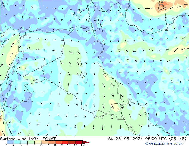 Vento 10 m (bft) ECMWF Dom 26.05.2024 06 UTC