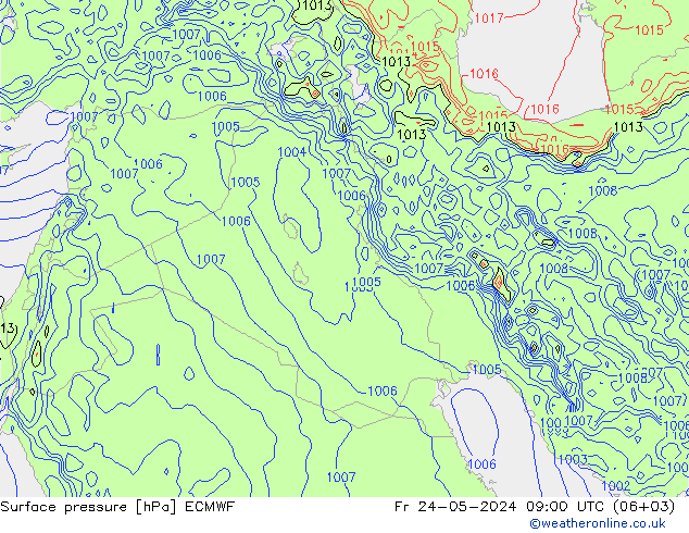 Atmosférický tlak ECMWF Pá 24.05.2024 09 UTC