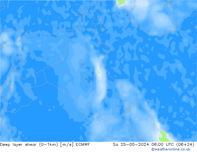 Deep layer shear (0-1km) ECMWF Sáb 25.05.2024 06 UTC