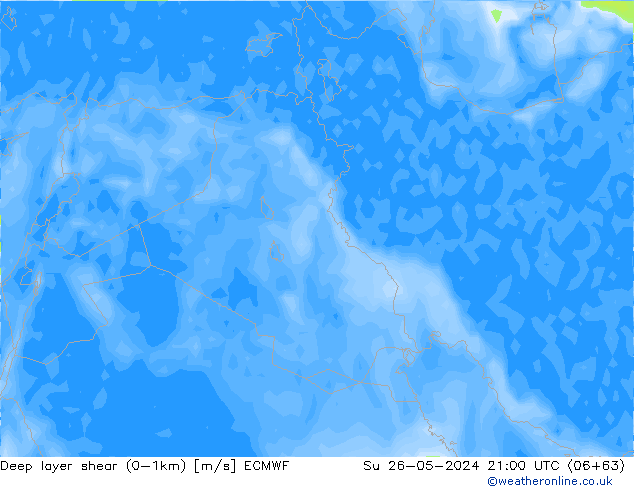 Deep layer shear (0-1km) ECMWF Paz 26.05.2024 21 UTC