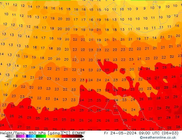 Yükseklik/Sıc. 850 hPa ECMWF Cu 24.05.2024 09 UTC