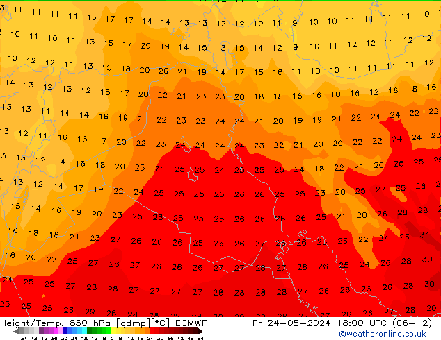 Z500/Yağmur (+YB)/Z850 ECMWF Cu 24.05.2024 18 UTC